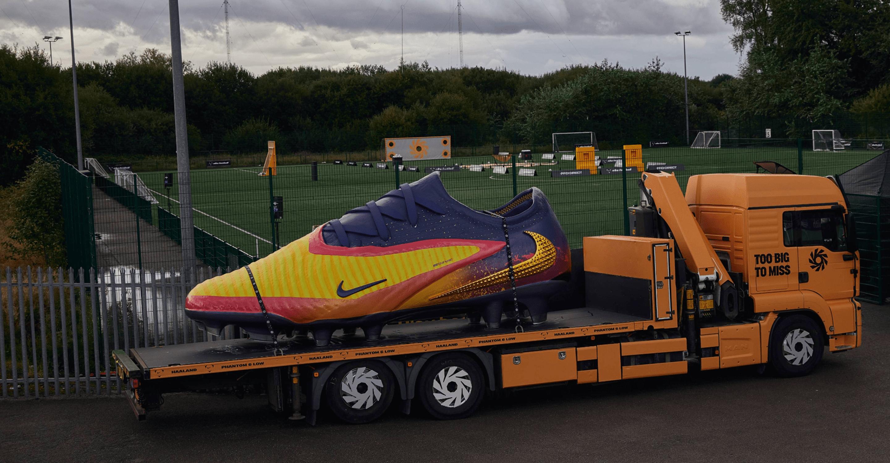Erling's boot is made in real life sitting on back of a British lorry.