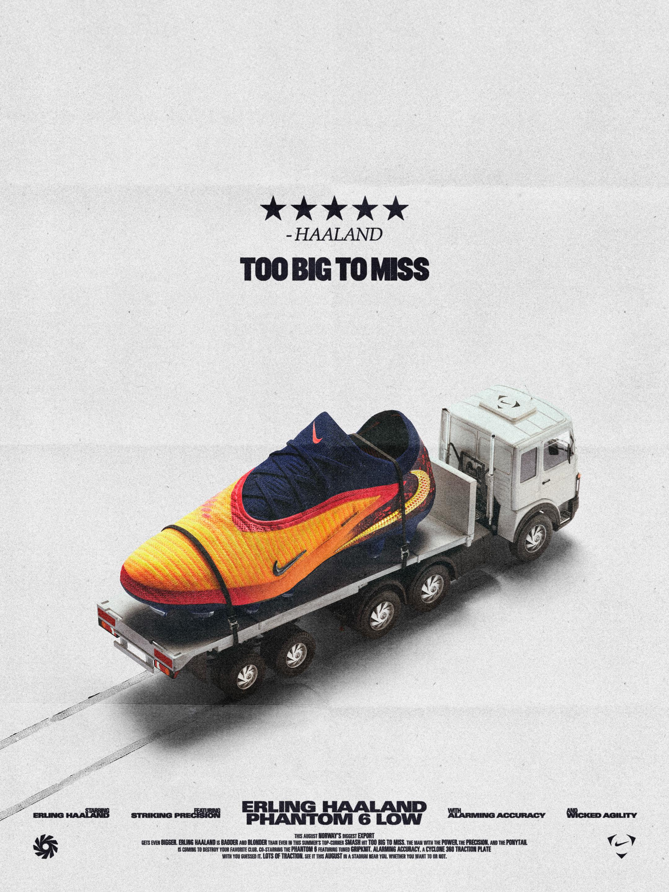 Giant yellow blue and red nike soccer boot sitting on top of a truck bed.