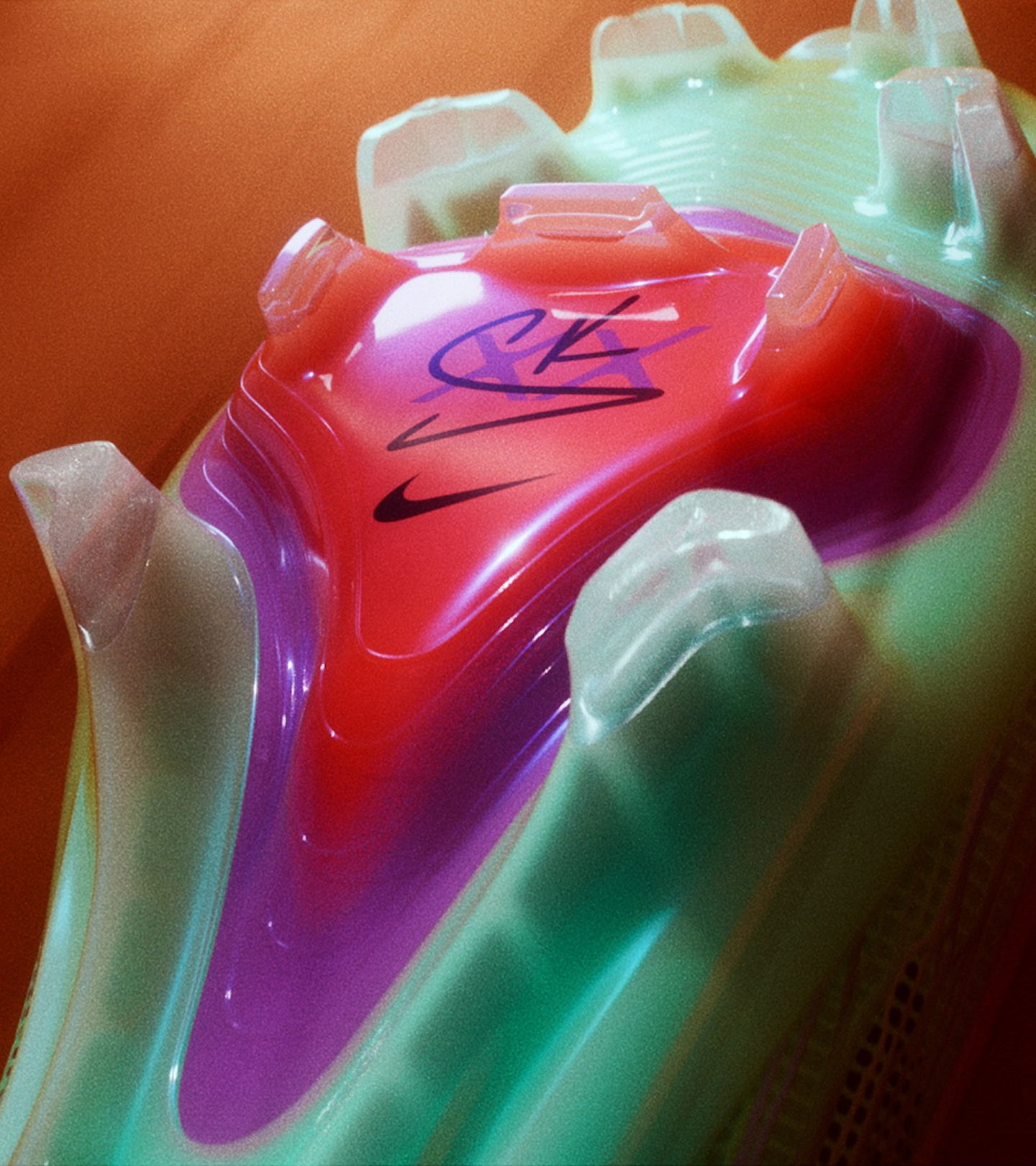 Close up shot of the bottom of the boot flying in the air.