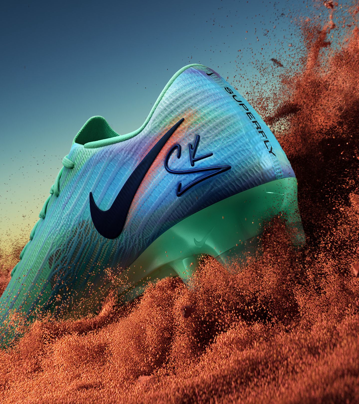 Heel graphic of SK showing through moving sand.